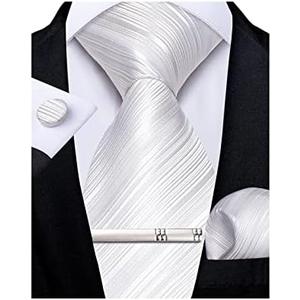 DiBanGu Men's Silk Necktie Solid Color Tie and Pocket Square Cufflink Tie Clip Set Woven Plain Ties for Men Wedding Party