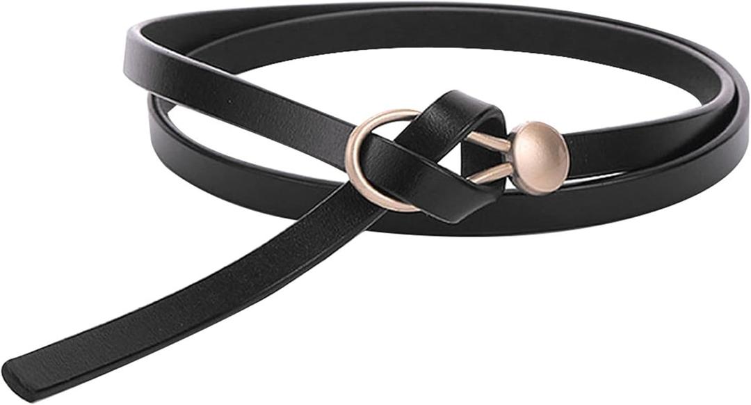 Women's Leather Belt Dress Belt Fashion Skinny Belt Tie A Knot Leather Waist Belt Knotted Decorative Belt