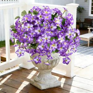 Artificial Petunia Flowers for Outdoors, 3 PCS Faux Silk Flowers for Outdoor Planters, UV Resistant Real Touch Artificial Outdoor Flowers for Porch Front Door Balcony Patio Decor(Purple White)