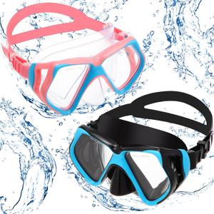 Weewooday 2 Pcs Adults Swimming Goggles with Nose Cover Tempered Glass Diving Mask Clear Wide View No Blurring Swim Goggle for Adult Men Women Youth (Pink Blue, Black Blue)