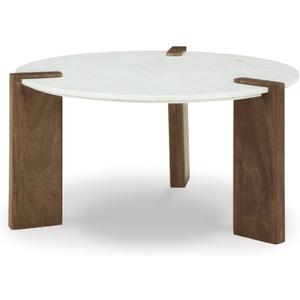 Signature Design by Ashley Isanti Modern Coffee Table with Marble Top, White & Light Brown