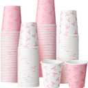 Qinyoung 100 Count Pink Bow Paper Cups 9oz Coquette Pink Coffee Cups Disposable for Bow Birthday Wedding Bridal Baby Shower Classroom Party Supplies