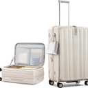 Hanke 26 Inch Expandable Luggage Top Opening Checked Bag Luggage Hard Shell Suitcases with Wheels Lightweight Travel Luggage Heavy Duty Luggage Suitcase with Lock for Woman Men-Ivory White