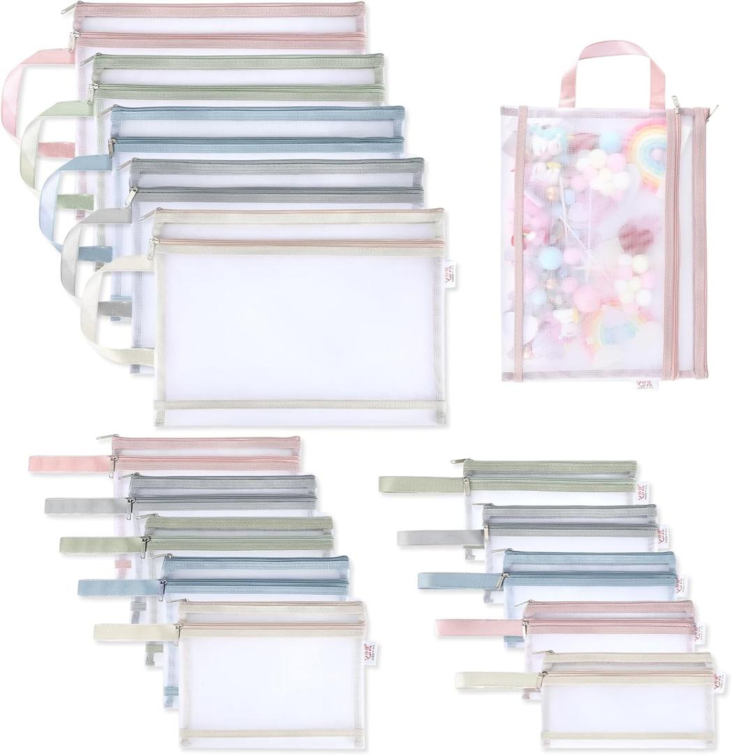 15 Pcs Mesh Organizer Bags, Zipper Bags for Organizing, Double-Layer Nylon Mesh Storage Bags,A4/A5/A6 Puzzle Bags,Zipper Pouch for Home, Office, Travel (Multicolor)