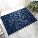 Boho Blue Floral Leaves Outdoor Indoor Entrance Doormats, Absorbent Durable Heavy Duty Welcome Front Door Mat,Thick Natural Rubber Back,Easy Clean Entryway Mat 17x30 Inch, Low Profile (1'5" x 2'6" (Rectangular))