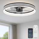 20 Ceiling Fan with Light, Upgraded Low Profile Fan, Flush Mount Ceiling Fan, 6 Speeds, Dimmable LED, App & Remote Control, Quiet DC Motor, for Bedroom, Living Room, F118 Black