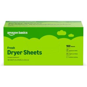 Amazon Basics Dryer Sheets, Fresh, Laundry Fabric Softener, 160 Count