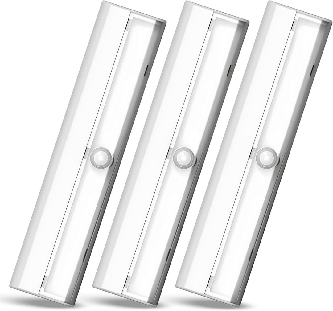 Brilliant Evolution Wireless LED Stair Lights with Motion Sensor - 3-Pack Battery Operated Night Light for Indoor Stairs, Hallways, and Closets - Stick On Motion Lights - 3000K Warm White - 7x2-Inch