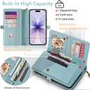for Wallet Case Compatible with iPhone 17,Multi-Function Detachable 2 in 1 Magnetic iPhone 17 Case Wallet,Flip Strap Zipper Card Holder Phone Case with Shoulder Straps (Blue)