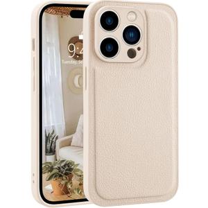 MAYCARI Compatible with iPhone 15 Leather Phone Case for Women, Fashion Girls Solid Luxury Case, Classic Design Shockproof Slim Case Cover, Anti-Scratch Protective Case for iPhone 15 6.1" - Beige