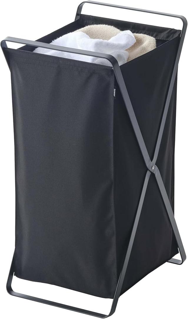 Yamazaki Home Laundry Basket - Foldable Storage Hamper Organizer Steel One Size Black
