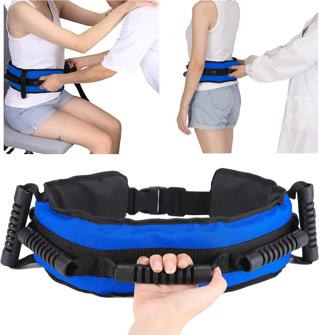 Gait Belt for Seniors, Transfer Belt with 7 Nylon Padded Handles, Medical Belt for Lifting Patients, Safety Gait Belt for Elderly Easy to Use Quick Release Buckle (Blue) (Long)