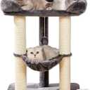 Happi N Pets 28" Cat Tree Tower for Indoor Cats, Tall Cat Scratching Post with Large Bed for Maine Coon Big Cats, Sisal Cat Scratcher with Soft Perch & Hammock, Stable Cat Stand, Removable Cover-Gray