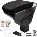 Center Console Armrest Compatible with Nissan Kicks 2016 2017 2018 2019 2020 2021 with 7 USB Port Cup Holder Double Layer Organizer Storage Box (Black with Red Line)