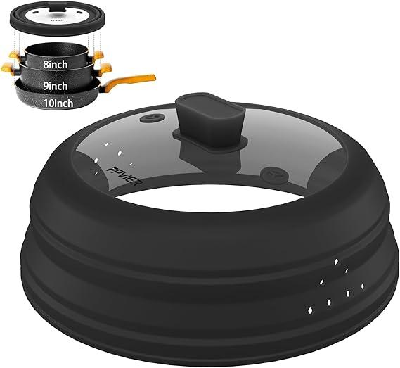 Microwave Splatter Cover – Glass & Silicone Microwave Cover for Food with Vented Lid, Fits 611 Inch Plates & Bowls, Prevents Mess & Soggy Leftovers