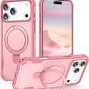 2 x Compatible with iPhone 17 Pro Case with Invisible Magnetic Kickstand [Compatible with MagSafe] [10-FT Military Drop Protection] Slim Hard Back Soft Edge Phone Cover 6.3 Inch, Pink