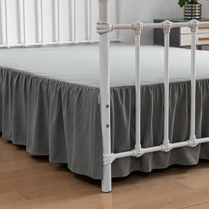 xuan dian Bed Skirt Twin Size Ruffled Bed Skirts with Split Corners, 12 Inch Drop Dust Ruffle Bed Skirt with Platform,Gray