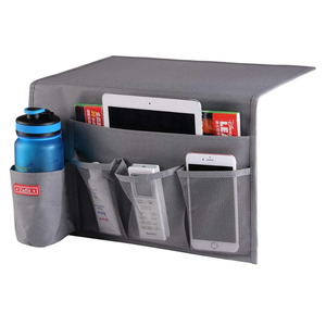 5 Pockets Bedside Caddy, Bedside Storage Organizer for Water Bottles, Magazines, Phone, Glasses (5 Pockets-Grey) 13x19 inch