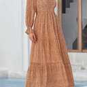 BTFBM Women Casual Long Sleeve Crew Neck Fall Dress Bohemian Relaxed Fit Floral Flowy Maxi Dresses Tiered Cocktail Dress
, Size M