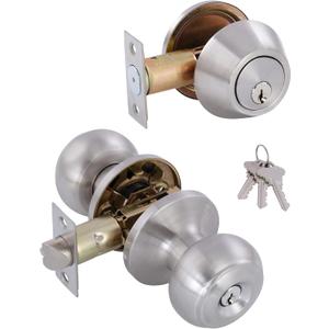 All Keyed Identical Deadbolt Door Knob Combo Set - Single Cylinder Lock With Classic Satin Nickel Exterior Knobs for Entrance and Front Door