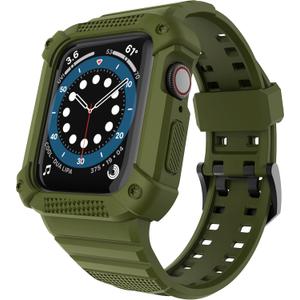 GELISHI Compatible with Apple Watch Band 41mm 40mm 38mm, Men Rugged Protective Case Bumper with Sport Band Military Shockproof Case for Watch Series 9 8 7 6 SE 5 4 3 2, Army Green