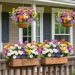10 Bundles Outdoor Artificial Daisies Plastic Flowers UV Resistant Fake Daisy Flowers Faux Plants for Home Decor Indoor Outside Front Porch Window Box Planter Garden Pot Decoration