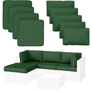 9 Pack Patio Cushion Covers Outdoor Furniture Cushion Slipcovers Replacement Waterproof with Zipper for 5 Pcs Patio Furniture Set, Covers Only, Green