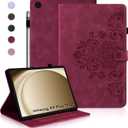 Case for Galaxy Tab A9+ Case 11 Inch, Retro Samsung Galaxy Tab A9 Plus Cover SM-X210/215 with Carved Flap, Magnetic Buckles Design, Stand Function WineRed