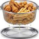 Air Fryer Basket & Rack - 18/8 Food-Grade Stainless Steel, Multi-Use Steamer for Instant Pot, Replacement Combo with Drip Tray & Double Hanging Loops, German Craftsmanship, Deep Style