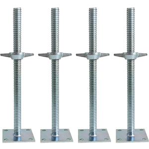 4 Pack Adjustable Leveling Jack Solid Screw Jacks with Base Plate for Baker-Style Scaffolding, Silver