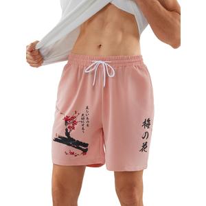 WDIRARA Men's Colorblock Drawstring Waist Summer Shorts Corduroy Casual Short with Pockets Pink XS (Pink, XS)