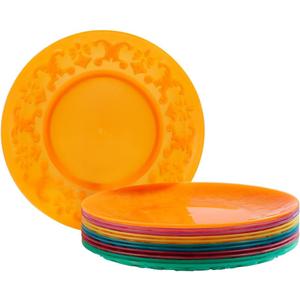 Plastic Dinner Plates Set of 12 Reusable - Unbreakable Lightweight Flat Plate 9 Inch in 6 Assorted Colors, Multicolor Everyday Plates BPA Free for Kids Kitchen, Microwave Dishwasher Safe