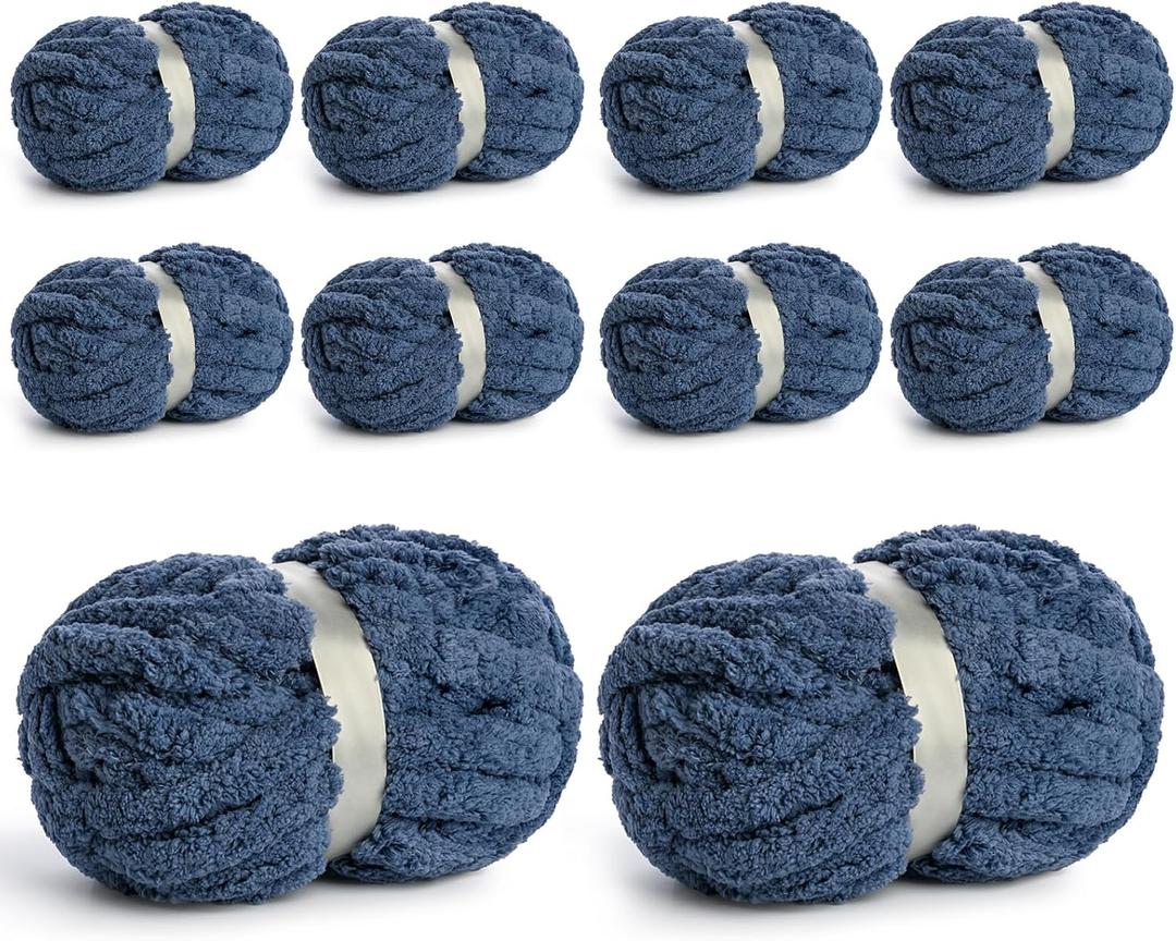 10 Pack Jumbo Chenille Yarn for Crocheting, Super Bulky Baby Soft Yarn for Hand Knitting, 220 yds /70.5 oz Fluffy Chunky Knit Throw Blanket Yarn (Navy Blue)