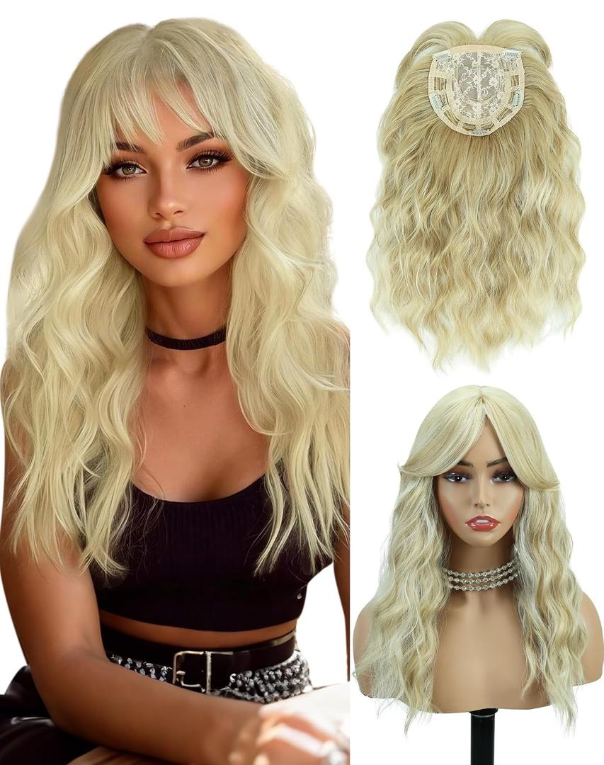 6"*6" Curly Wavy Blonde Synthetic Hair Topper with 5 Clips Wiglet for Women
