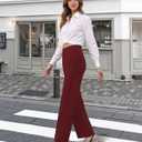 Womens Dress Pants Straight Wide Leg Pull on Work Pants Business Office Slacks with Pockets (Large, Wine Red)
