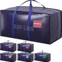 6 Pack Moving Bags Heavy Duty 210GSM with Full-Open Side Zipper, 93L 65lbs Waterproof Foldable Storage Totes for College Dorm Move-In, Moving Boxes Alternative & Home Organization, Blue