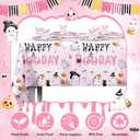 194Pcs Pink Halloween Booday Party Decorations, Happy Booday Tableware Set Banner Paper Plates Cups Napkins Tablecloth Little Boo Supplies Serve 24 Guest (7 inch, 9 inch)
