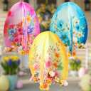 Blulu 3 Pcs Spring Easter Flower Yard Decorations 15.75 x 19.69 Inches Spring Floral Garden Lawn Outdoor Sign 3D Egg Cardboard Standing Porch Sign for Easter Outdoor Front Door Holiday Party Decor