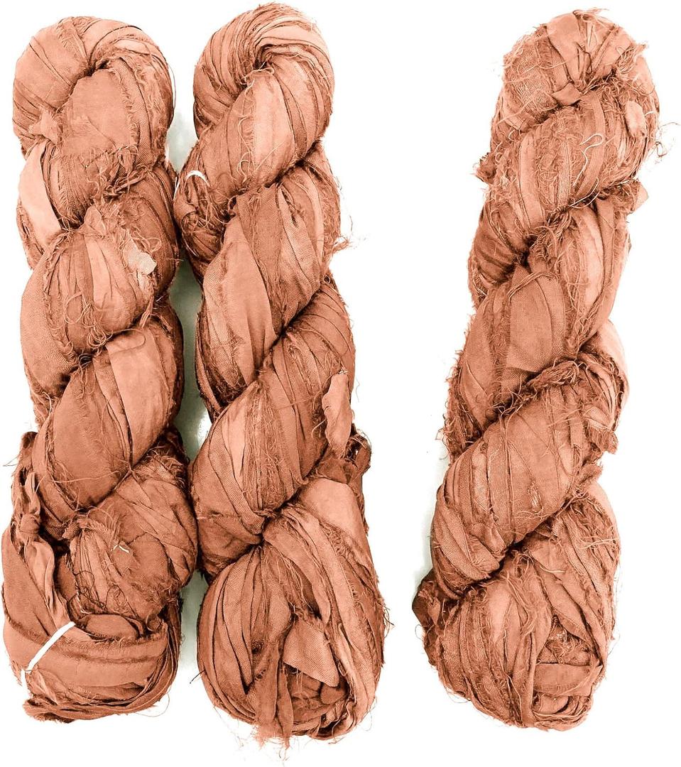 100g Recycled Sari Silk Ribbon Yarn, Jewelry Making Trim - Peach