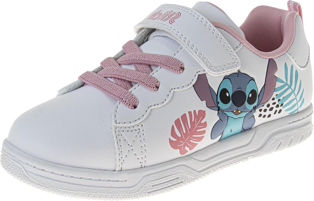 Disney Lilo & Stitch Sneakers Lace Up Lightweight Breathable - Stitch Shoes for Girls (12 Little Kid, White Pink)