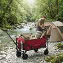 OLIXIS Collapsible Wagon 102L Standard Heavy Duty Utility Folding Wagon Cart with Lockable Brake Wheels 330 lbs Weight Capacity, Flexible Handle for Beach, Grocery, Camping, Sports & Garden, Red