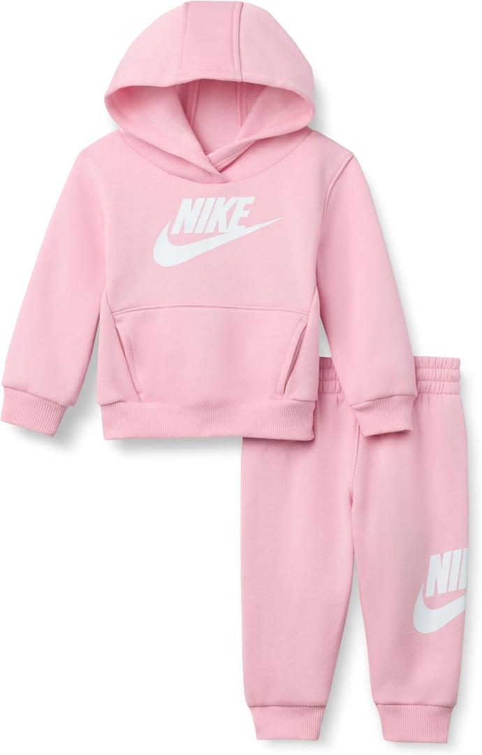 Nike Baby Sportswear Club Fleece Pullover Hoodie and Joggers 2-Piece Outfit Set (Large Swoosh Logo) (Medium Soft Pink)