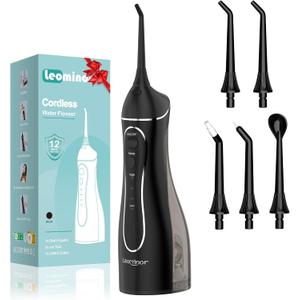 Leominor Water Dental Flosser Pick for Teeth, 200ML Portable Oral Irrigator Upgraded Tank Removable,IPX7 Waterproof, Rechargeable Travel Teeth Cleaner, Professional Electric Flossing Machine (Black)
