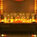 6 Pcs Diwali Light up Letters, 6.3 Inch Diwali Marquee Letters Sign with Gold Finish, Warm White Diwali Letter Lights, Battery Operated Diwali Light Letters Sign for Home Diwali Decorations