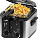 CUSIMAX Electric Deep Fryer for Home Use, 2.5 Liter 1500W Small Deep Fryer with Basket, Adjustable Temperature & Time, Lid with View Window and Odor Free Filter