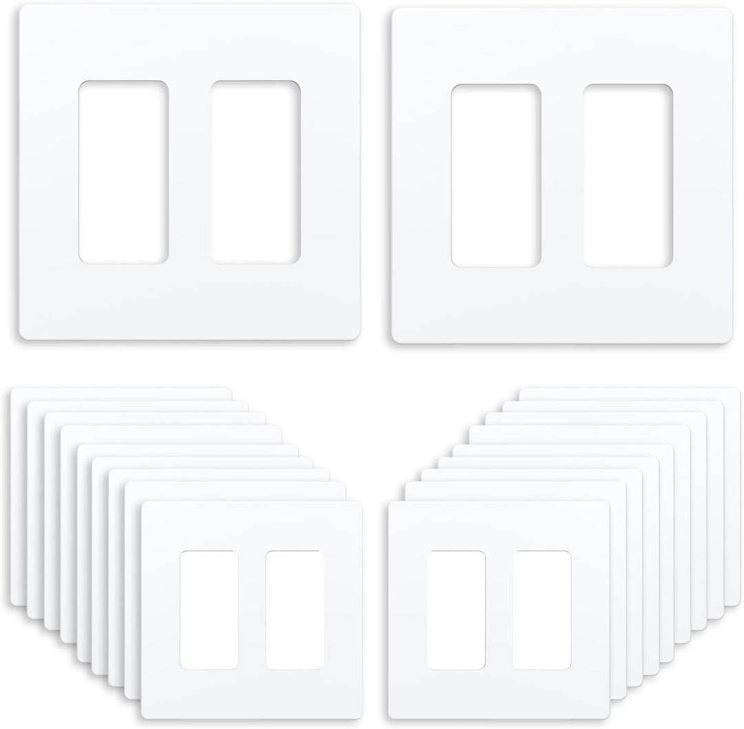 Outlet Cover, Screwless Decorator Wall Plate, Light switch Power Plug Cover, 2-Gang Standard Size, Glossy White, 20 Pack,UL listed