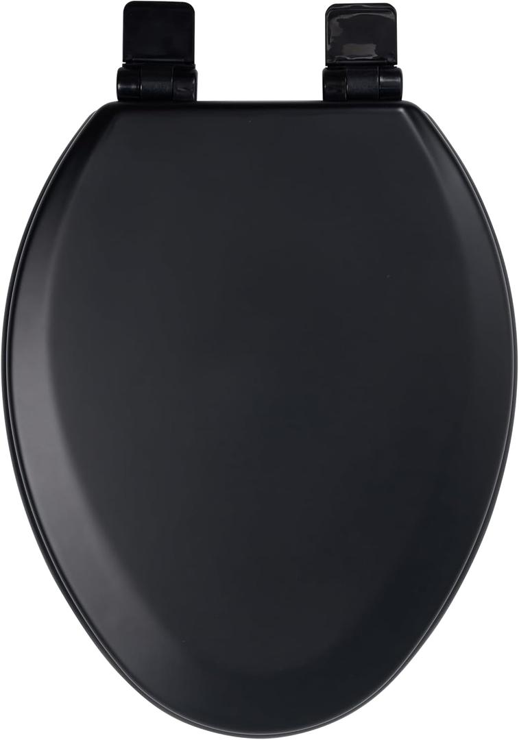 Toilet Seat, Slow Close, Soft Touch, Ultra-Smooth Matte Finish (No Orange-Peel Texture), Premium Moulded Wood, Quick Release, PIKLiDS (Black, Elongated)