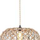 Coastal Large Woven Pendant Light Fixture 17.8 inch One-Light Rustic Basket Handmade Hemp Rope Pendant Lighting for Kitchen Island Farmhouse Living Room Dining Room