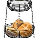 CAXXA 3-Tier Hanging Basket Fruit Organizer Kitchen Heavy Duty Wire Organizer with 2 Free Bonus Metal Ceiling Hooks, Black