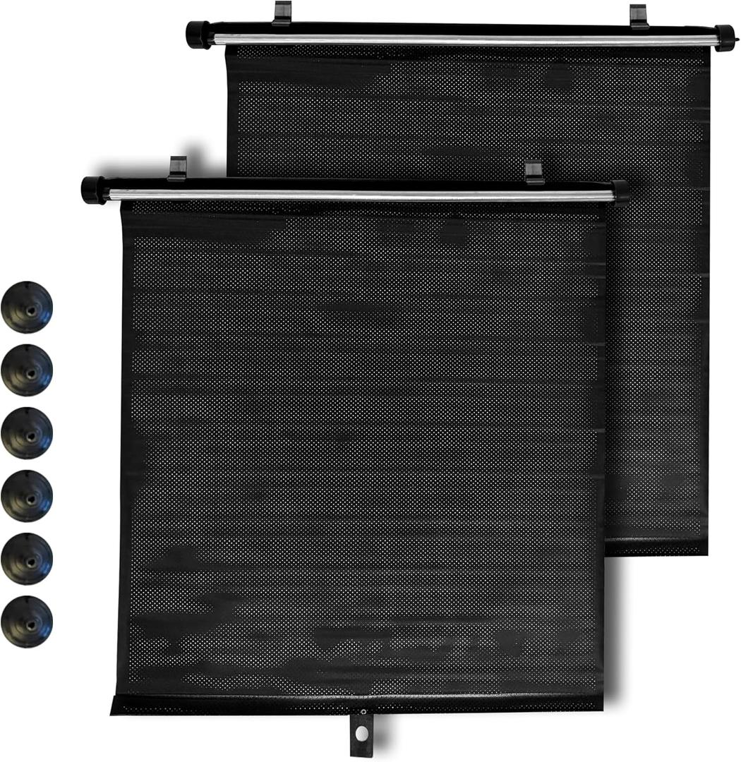 TopShade Car Window Roller Shade - Retractable Auto Side Window Sun Shade for Cars, Trucks, SUVs - UV Protection & Heat Blocker - Baby & Pet Safe - Easy Install (2 Pack, Medium, Black)